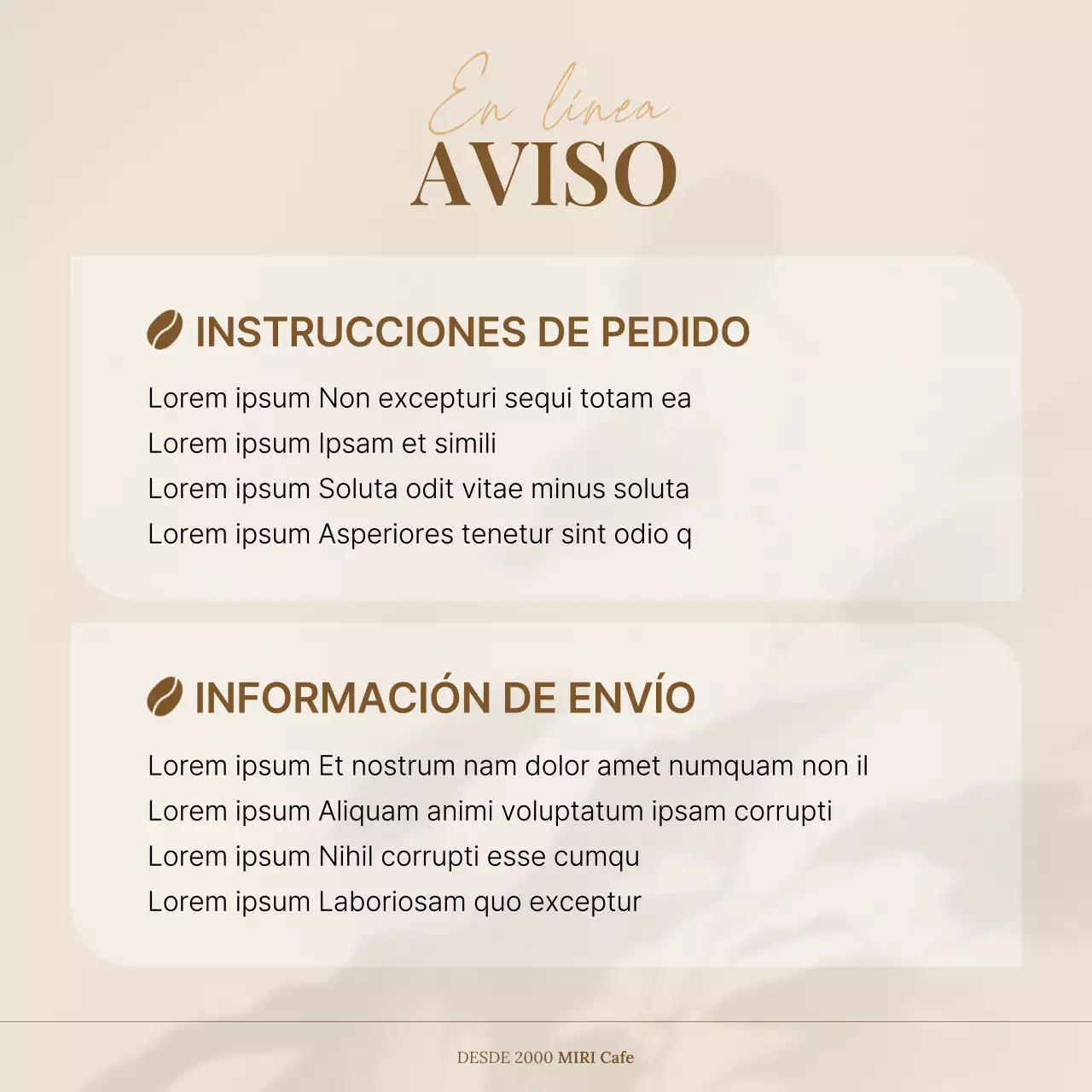 Un sencillo folleto de cafetería en beige y marrón