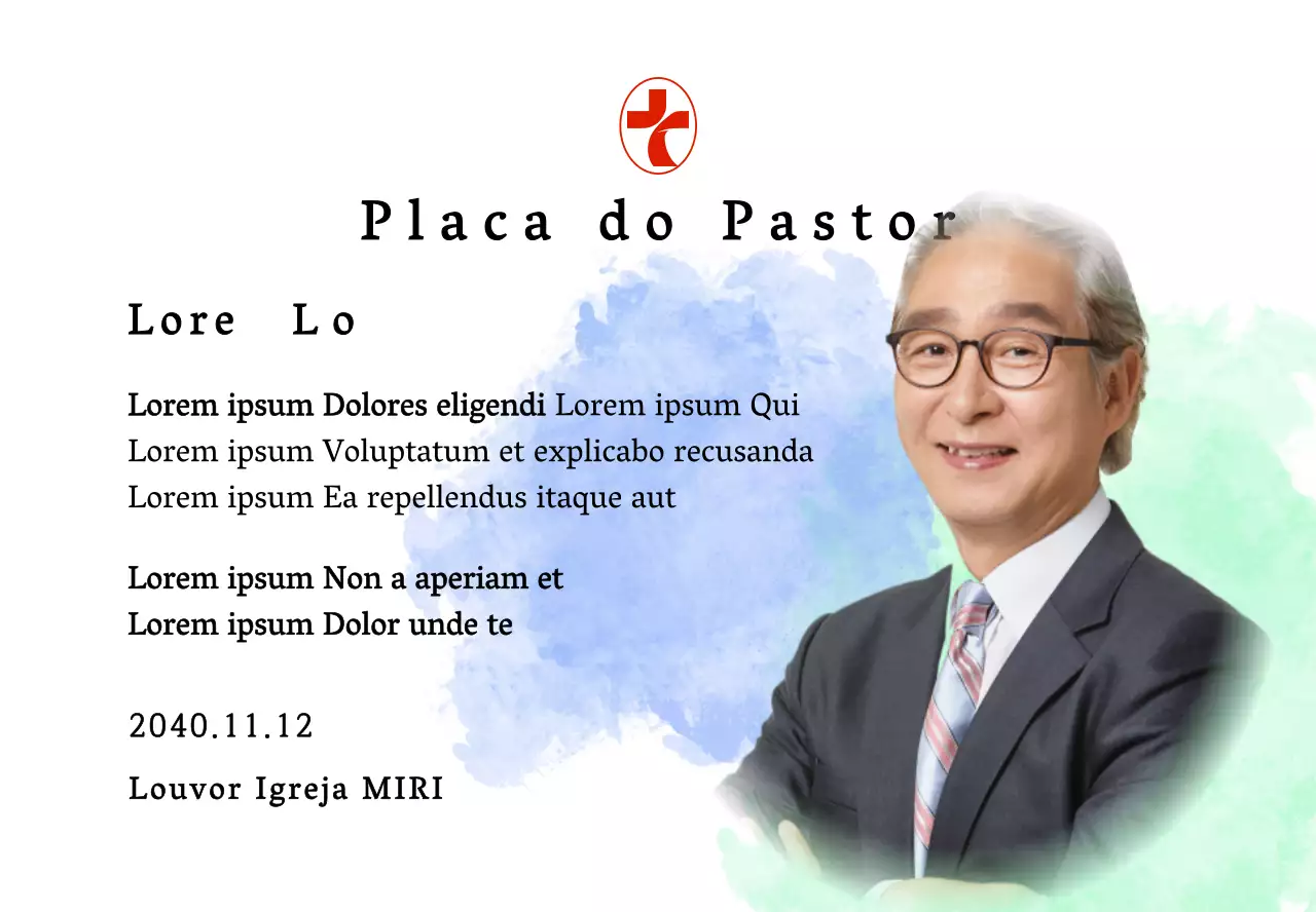 Placa de inauguração de igreja suave com fundo de aguarela gradiente e fotografia