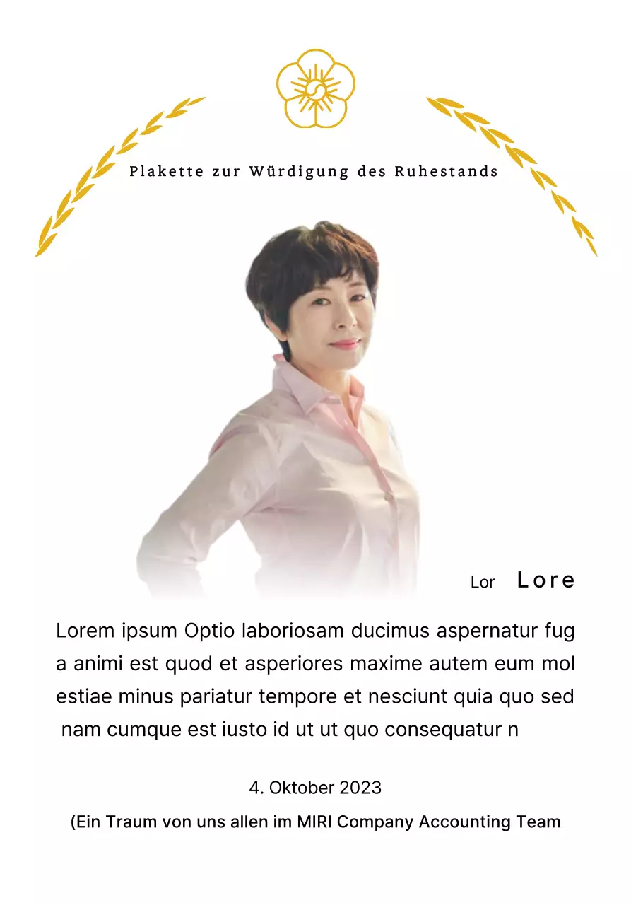 Eine stilvolle Ehrentafel für den Ruhestand mit goldenen Lorbeerkränzen und einem Hakenkreuz.