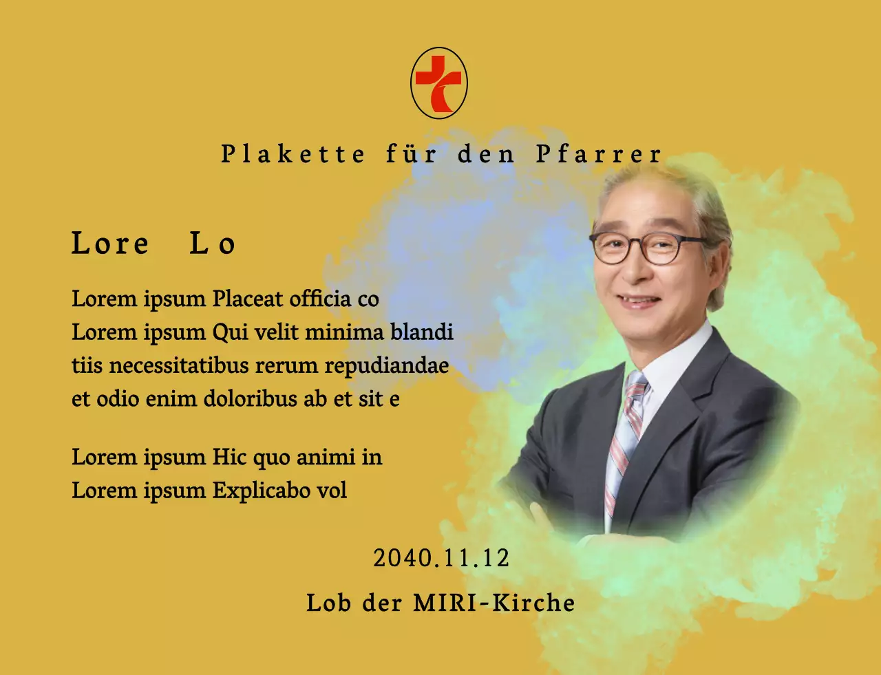 Weiches Kircheneinweihungsschild mit Aquarellhintergrund und Foto mit Farbverlauf