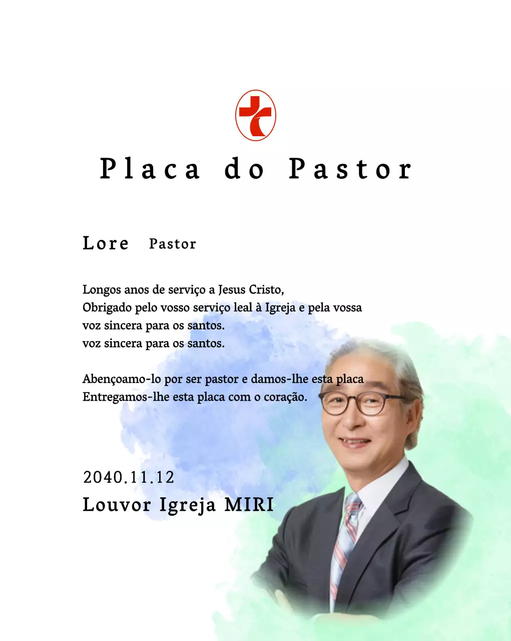 Placa de inauguração de igreja suave com fundo de aguarela gradiente e fotografia