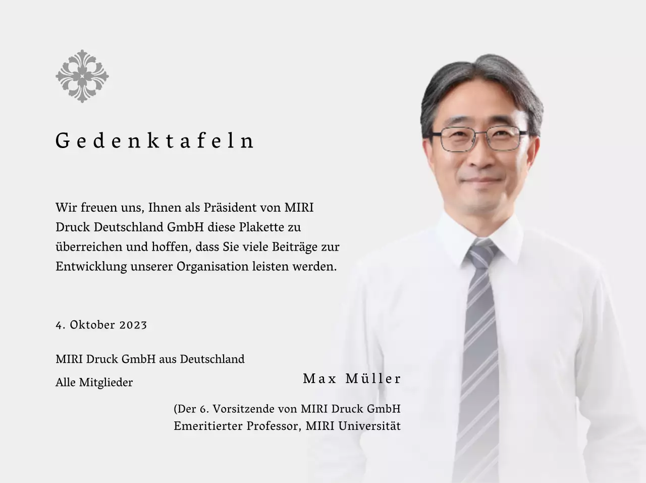 Gedenktafel mit luxuriösen Illustrationen und Fotos