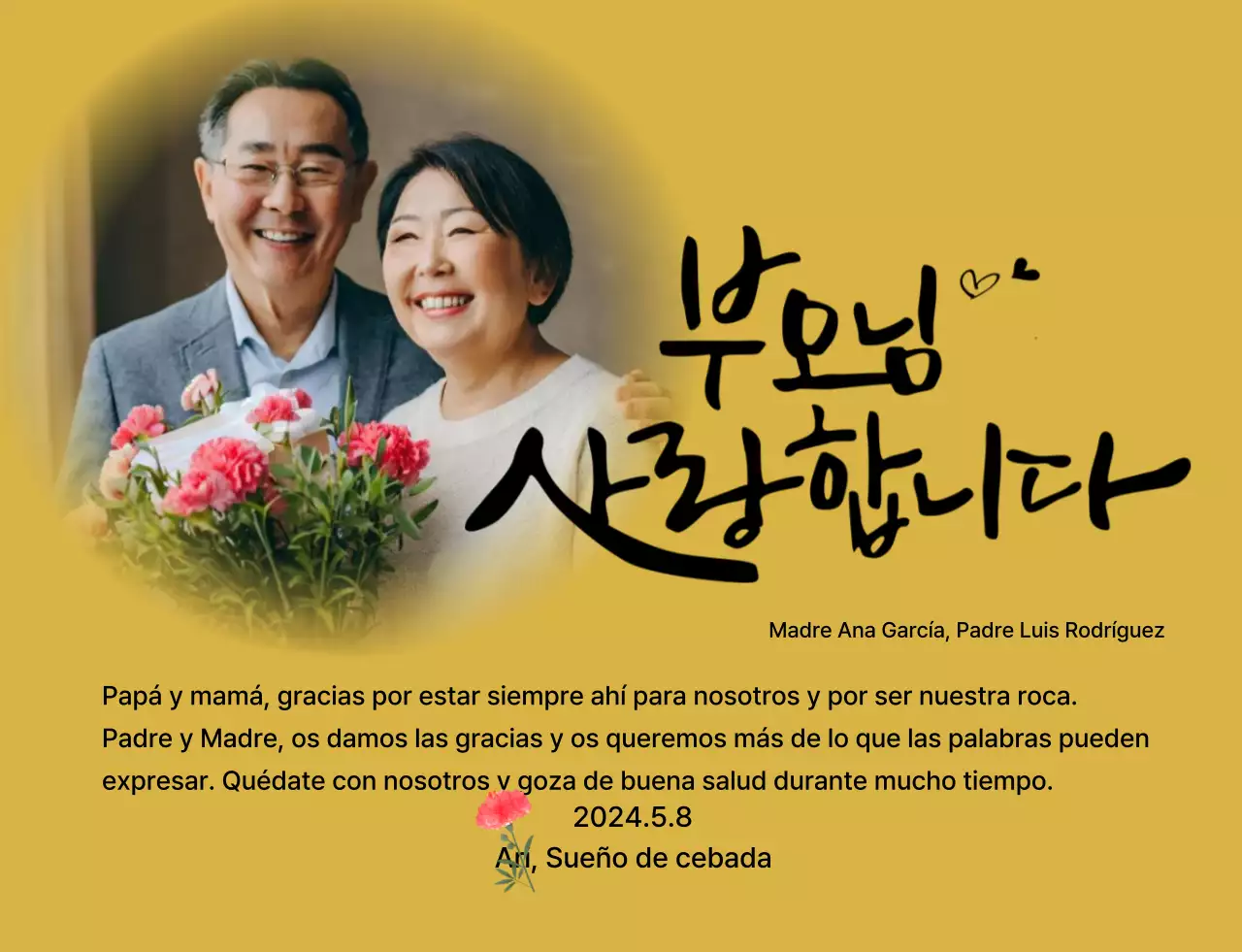 Diseño del Día de la Madre con claveles y texto caligráfico sentimental