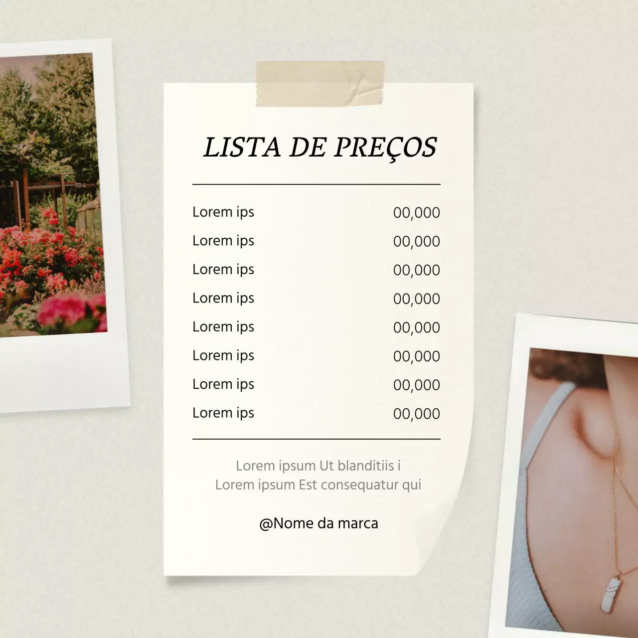 Anúncio de preços para marketing de redes sociais na moda em rosa e marfim