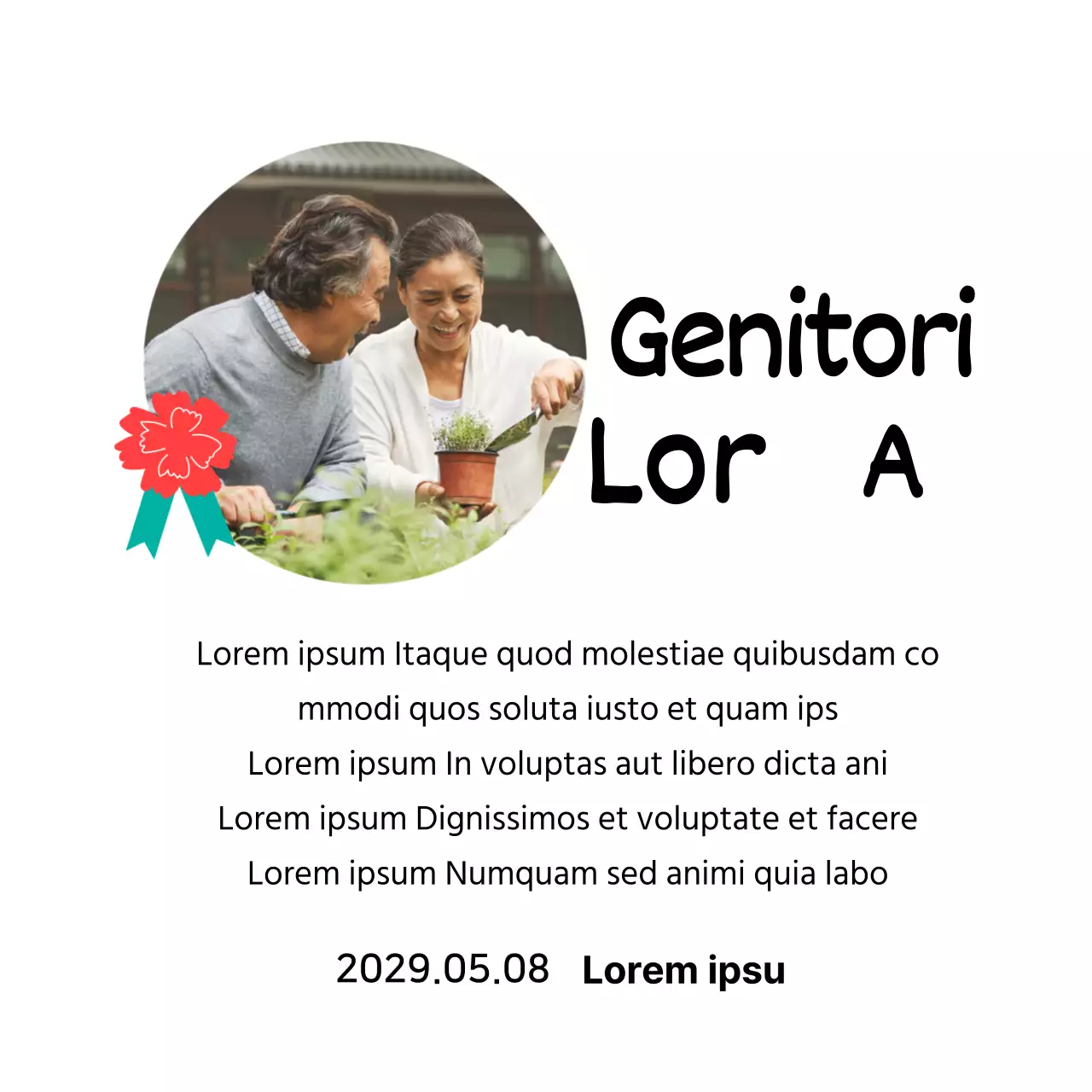 Una simpatica targa per la festa della mamma con un'illustrazione di garofani e una calligrafia con la vostra foto