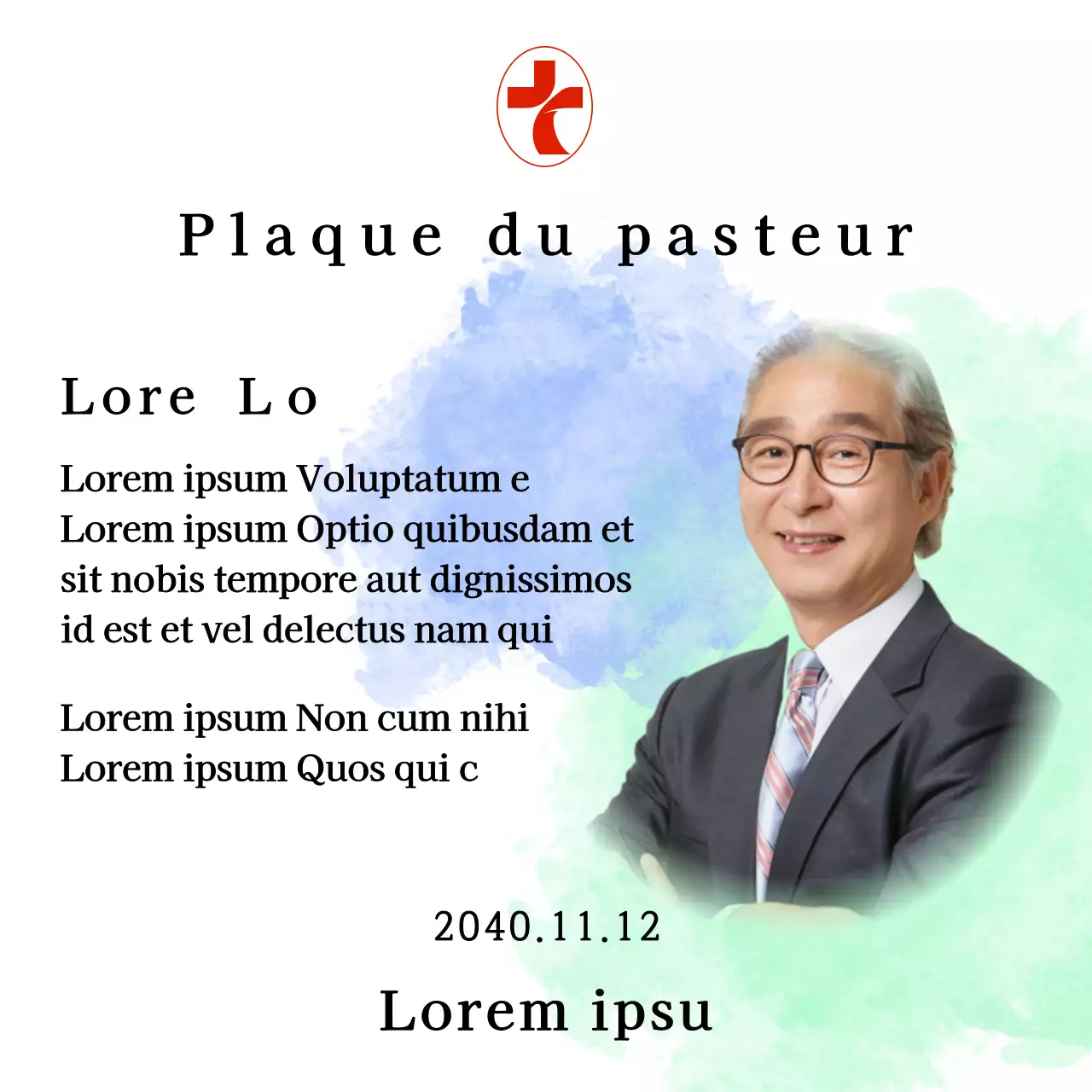 Plaque d'inauguration d'une église avec fond aquarelle dégradé et photo