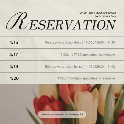 Annonce d'une réservation de services de marketing des médias sociaux en rose et ivoire