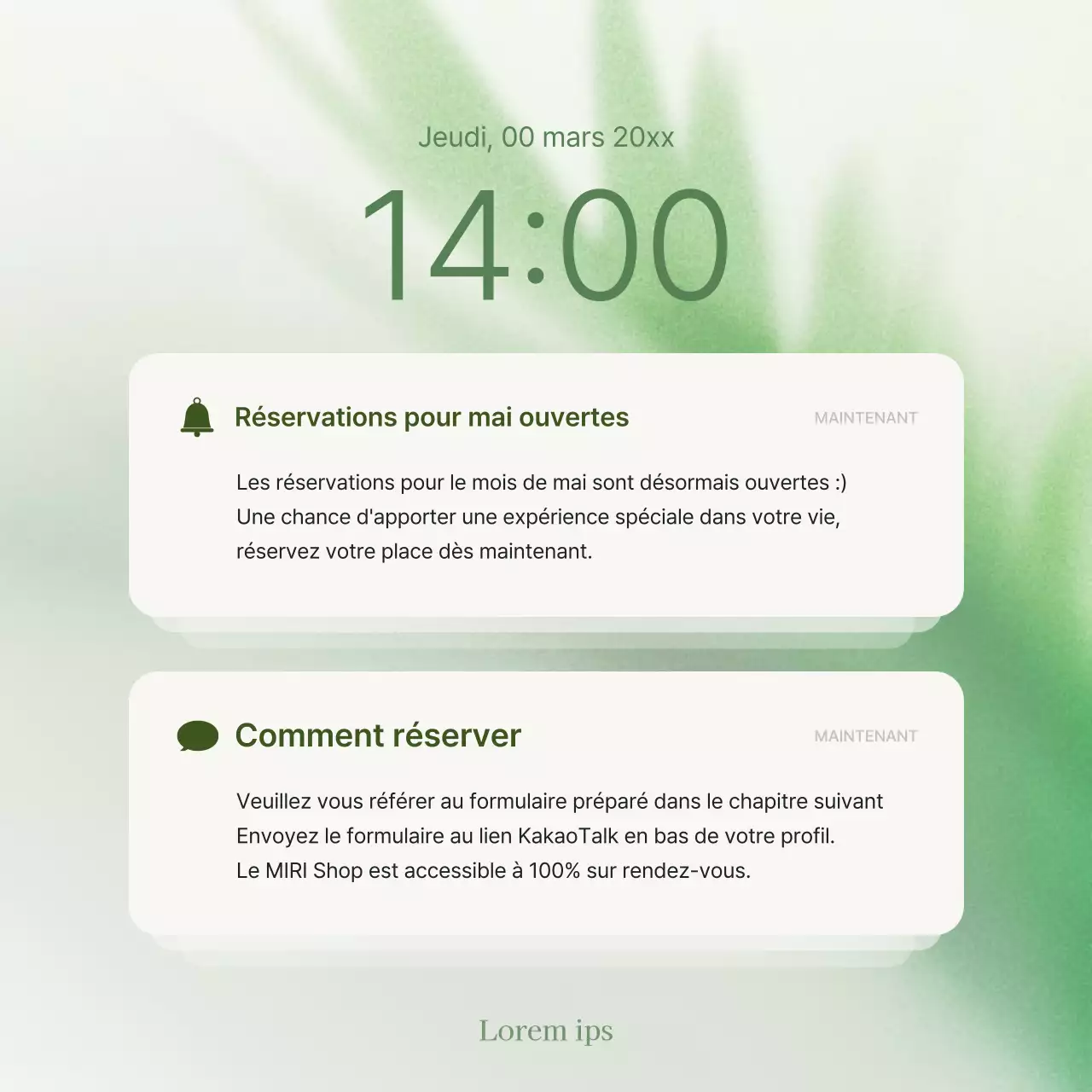 Annonce de réservation de marketing vert et moderne sur les médias sociaux