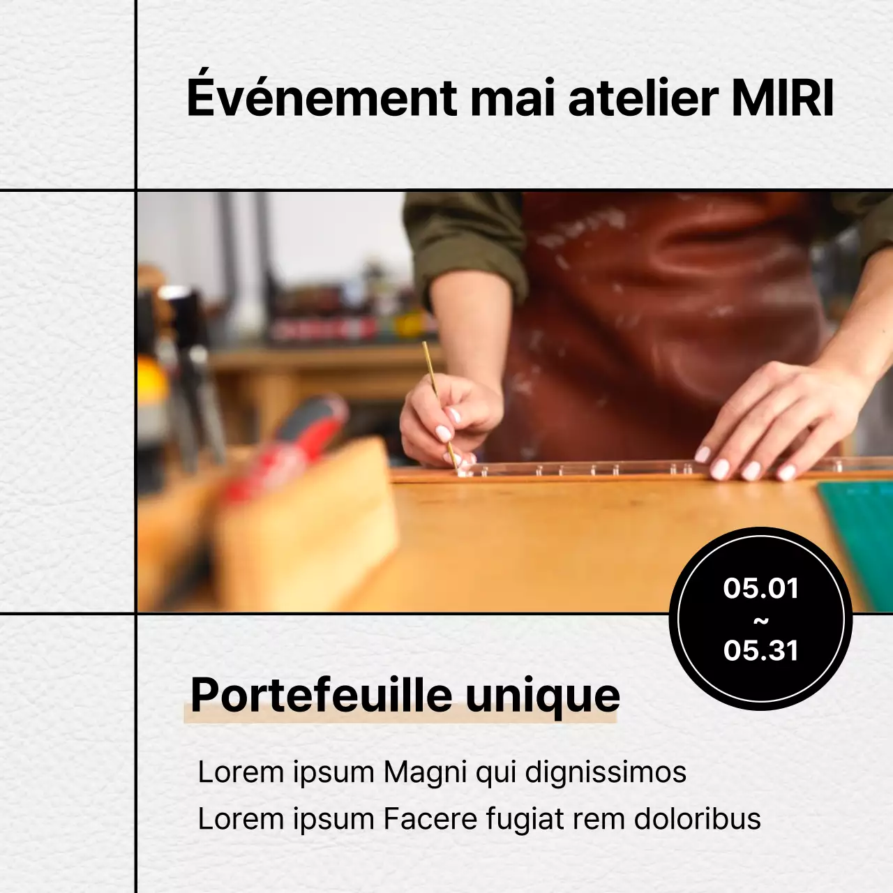 Promouvoir un atelier de cuir moderne aux accents orangés