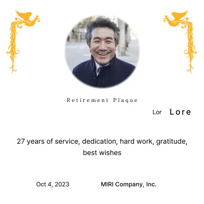 Desain pensiun dengan ilustrasi burung phoenix yang penuh warna dan foto melingkar.