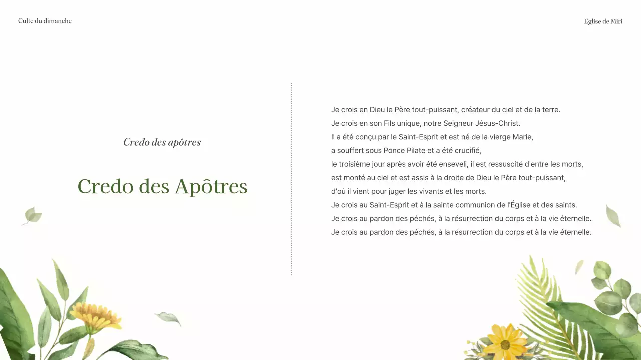 Un simple guide de service vert et jaune de l'église botanique