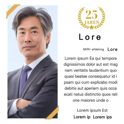 Een bedankontwerp met een vierkante foto met een gouden lint en een 25-jarig jubileummarkering