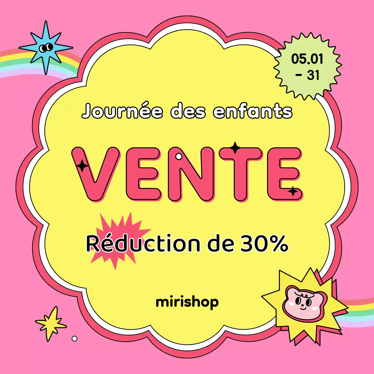 Promouvoir un événement kitsch pour la Journée de l'enfance en rose et jaune chauds