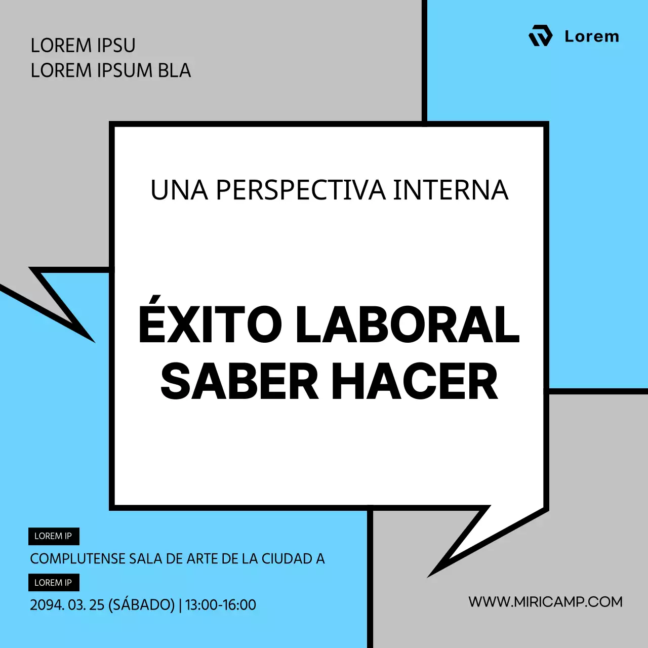 Una sencilla combinación de colores marfil y azul claro para promocionar la conferencia para mayores en activo