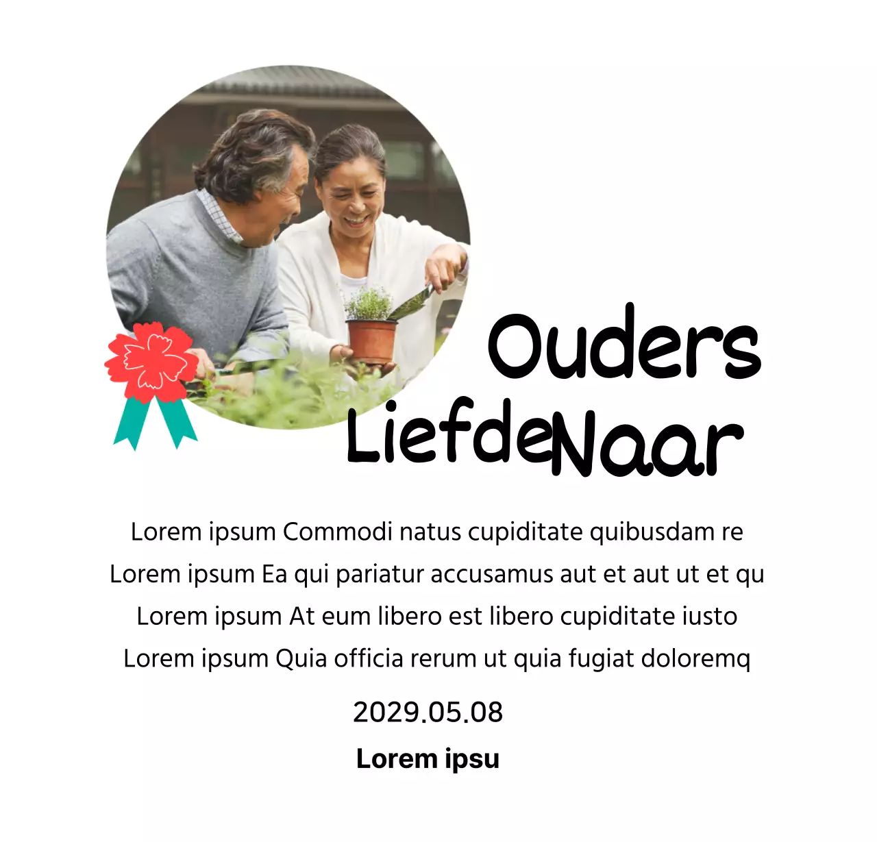 Een schattig Moederdagbord met een anjerillustratie en kalligrafie met jouw foto