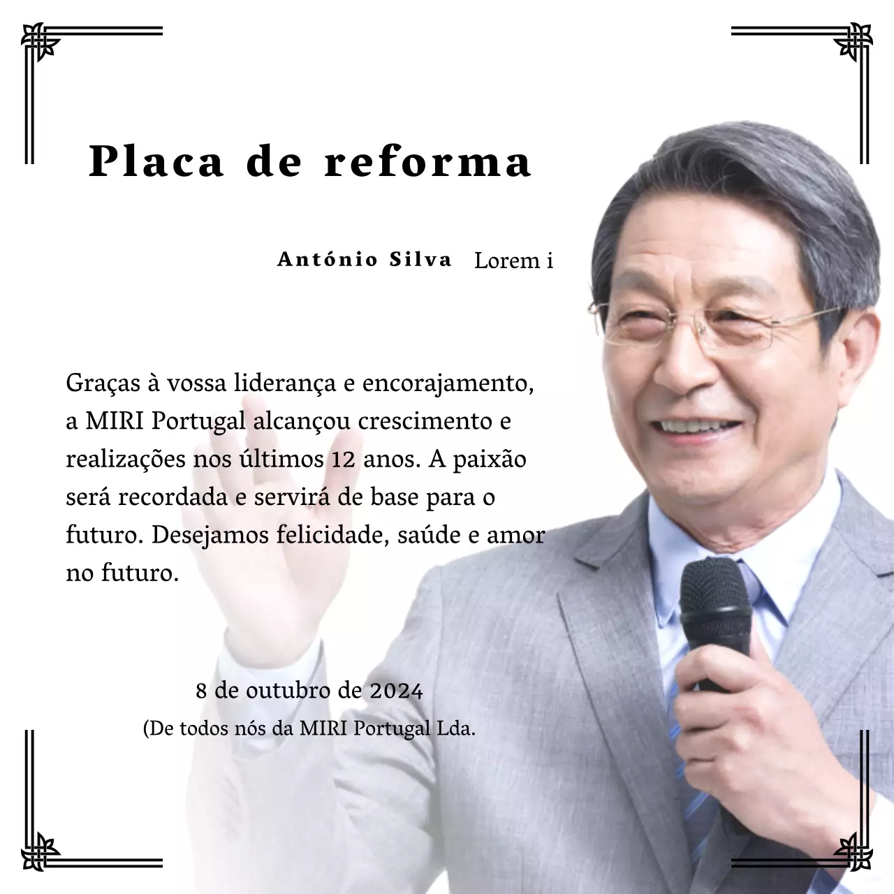 Conceba uma festa de reforma com contornos decorativos e fotografias para um ambiente organizado