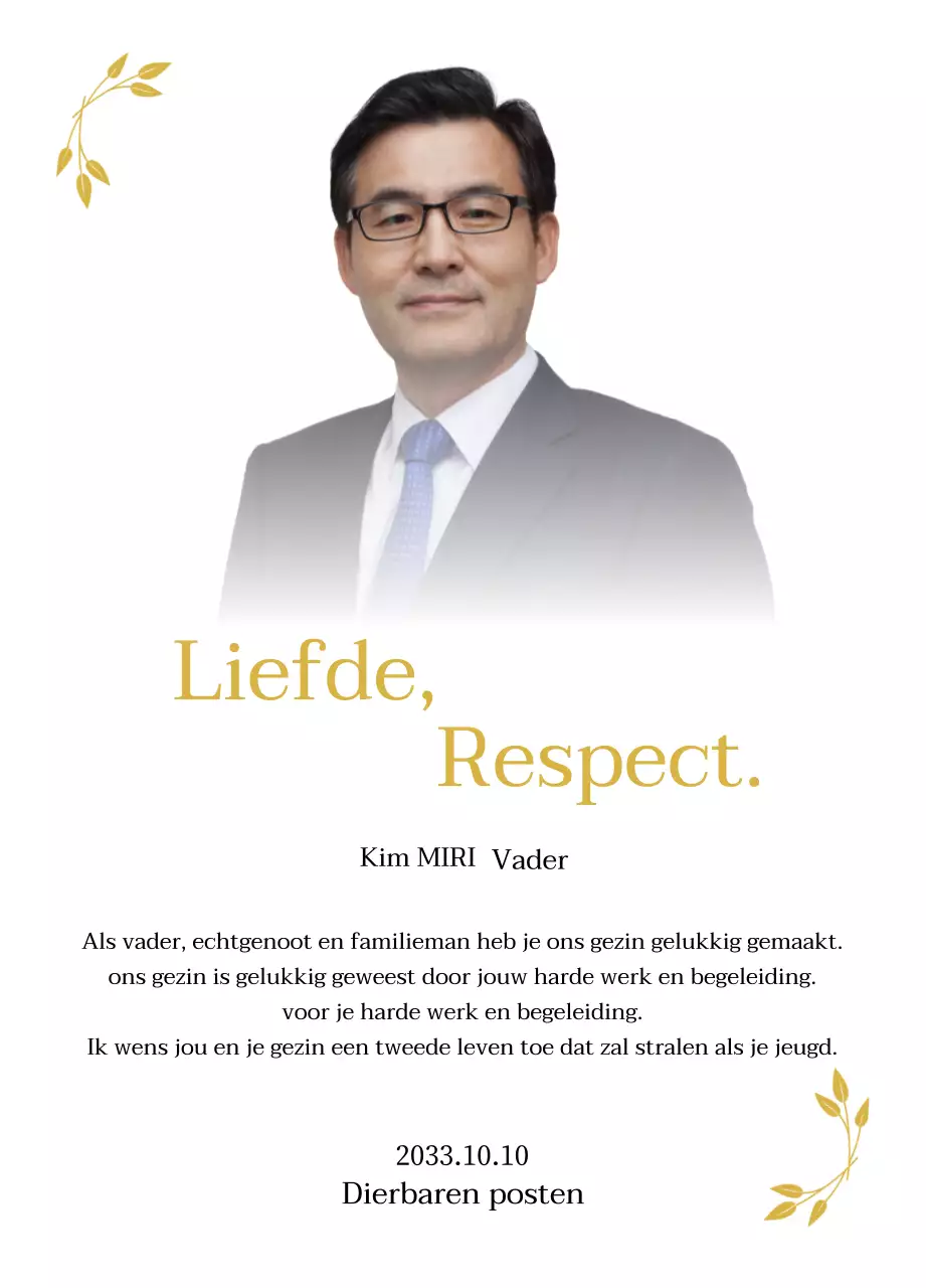 Een statisch, stijlvol Moederdag bedankje met gouden bloemblaadjes en een foto