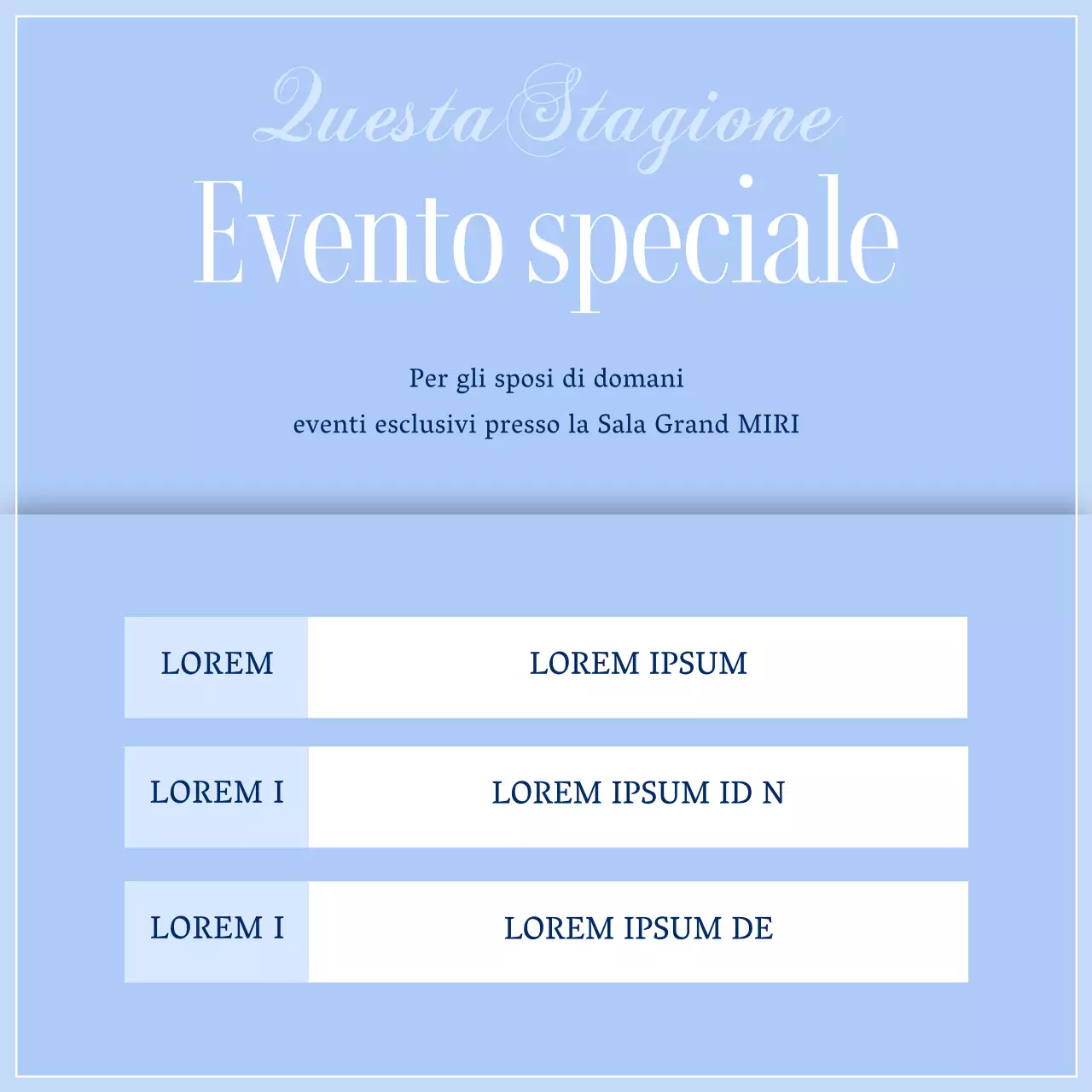 Promuovere una location per matrimoni di alta gamma di colore blu cielo