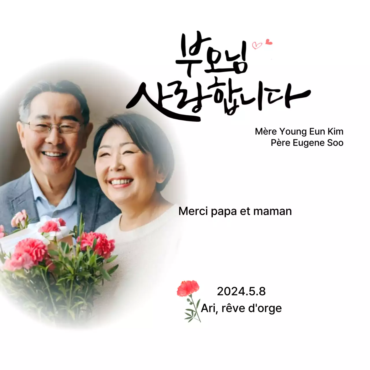 Motif de la fête des mères avec œillets et texte calligraphié sentimental