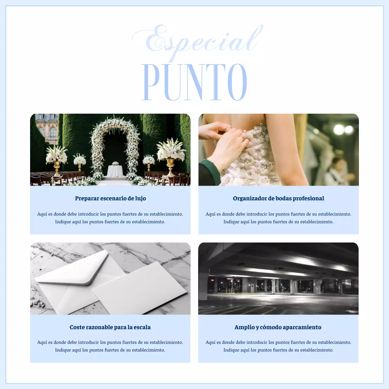 Promover un lugar de celebración de bodas de lujo en azul cielo