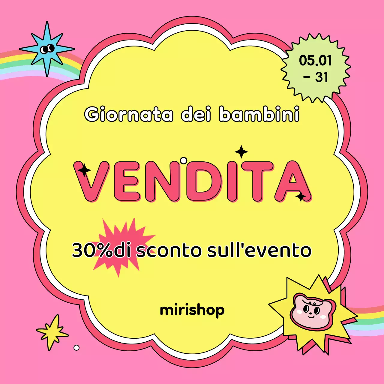 Promuovete un evento kitsch per la Giornata dei bambini in rosa e giallo acceso.