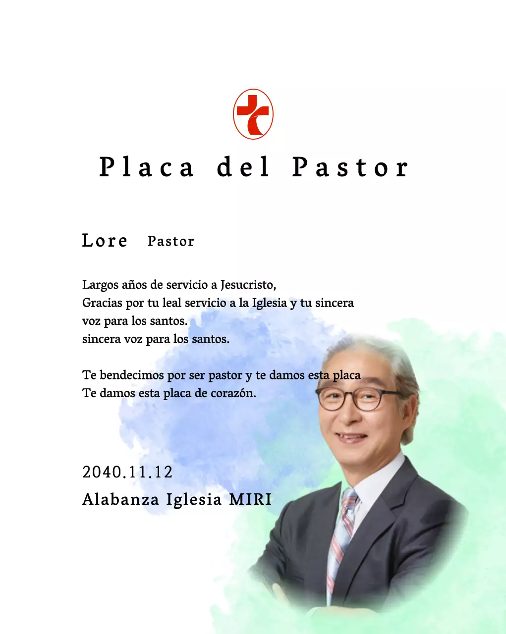 Placa blanda de inauguración de iglesia con fondo de acuarela degradada y foto