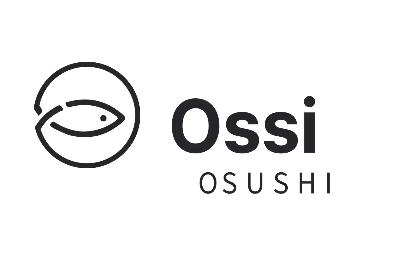 Logótipo de restaurante de sushi com ícone em forma de peixe