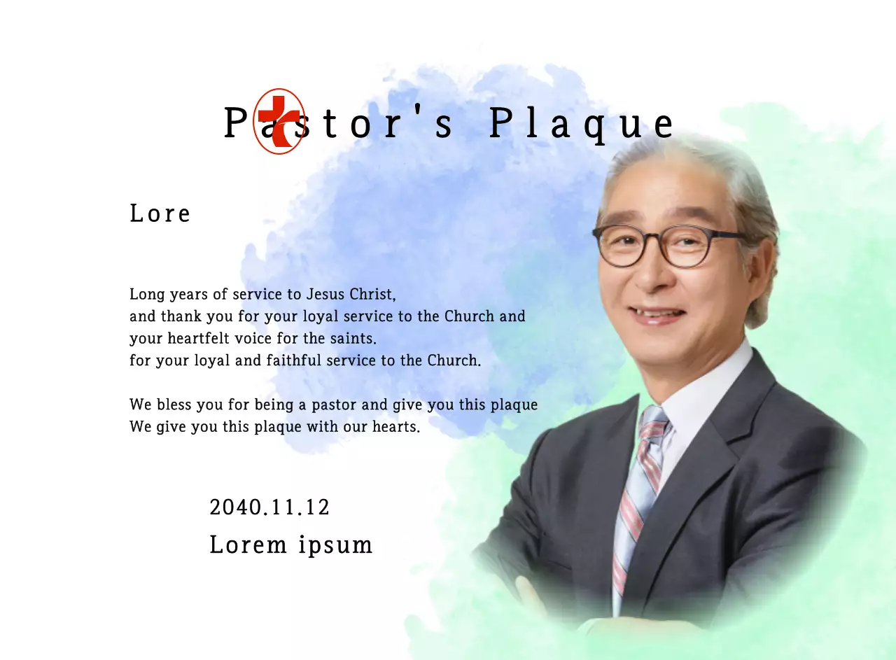 Plakat peresmian gereja yang lembut dengan latar belakang cat air gradien dan foto