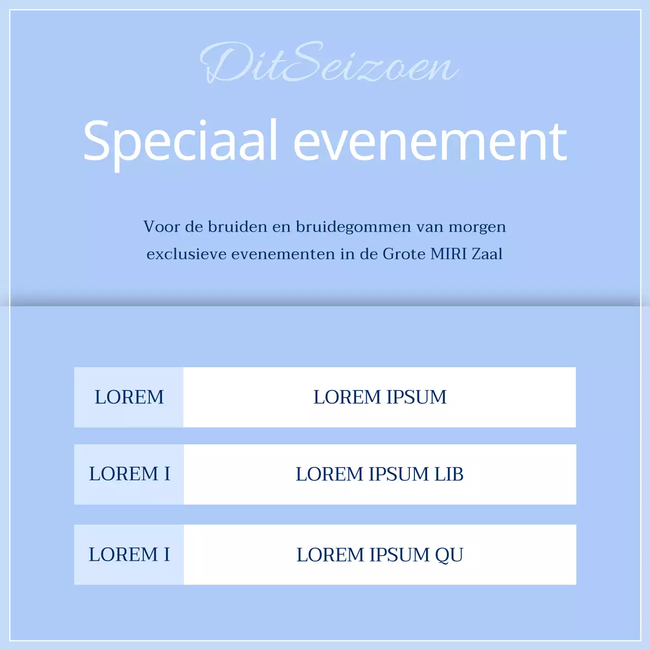 Een hemelsblauwe, chique trouwlocatie promoten