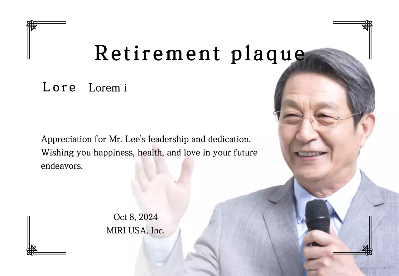 Design a retirement celebration with decorative borders and photos for an organized feel