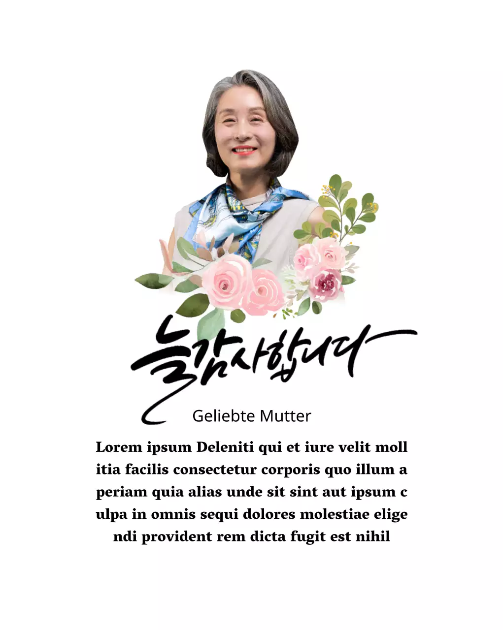 Eine sentimentale Danksagungstafel mit Blumenmuster, Umrandung und Kalligraphie