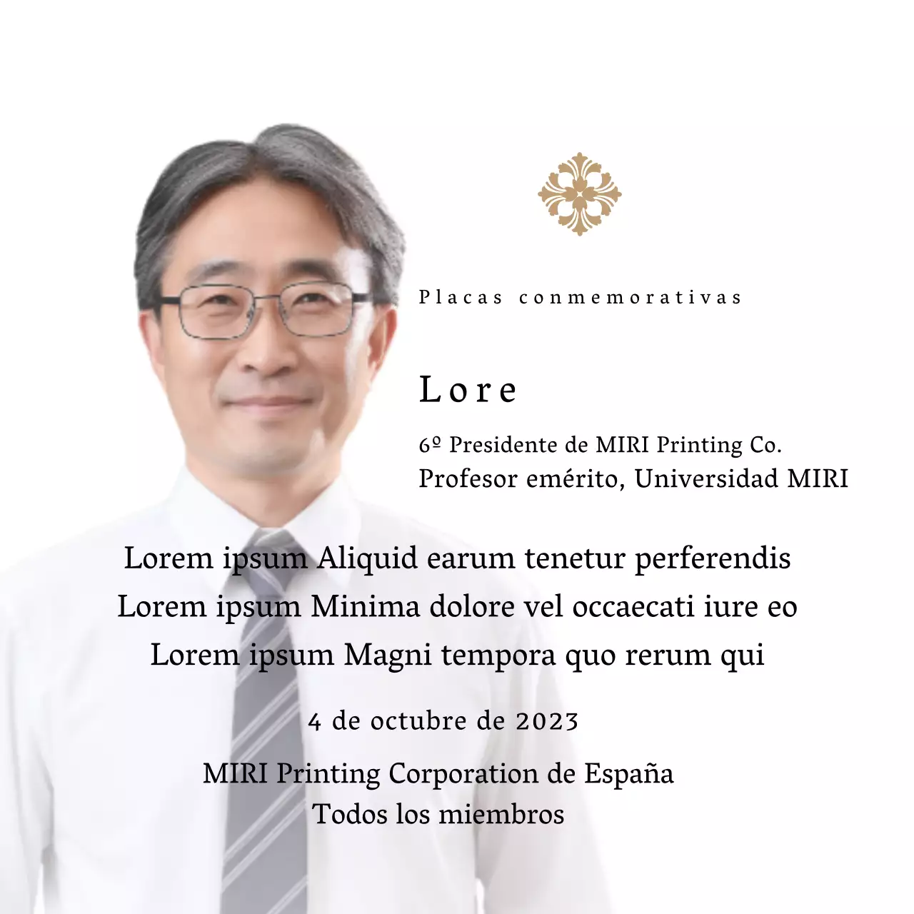 Placa conmemorativa con ilustraciones y fotos de lujo