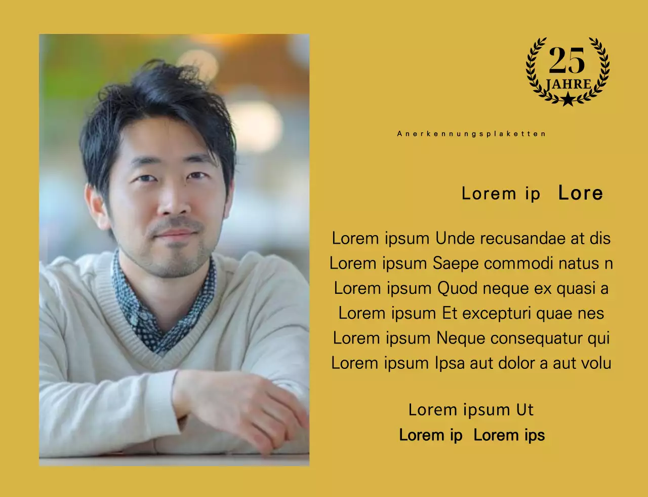Ein Dankeschön-Design mit einem quadratischen Foto, einer goldenen Schleife und einem Marker zum 25-jährigen Jubiläum