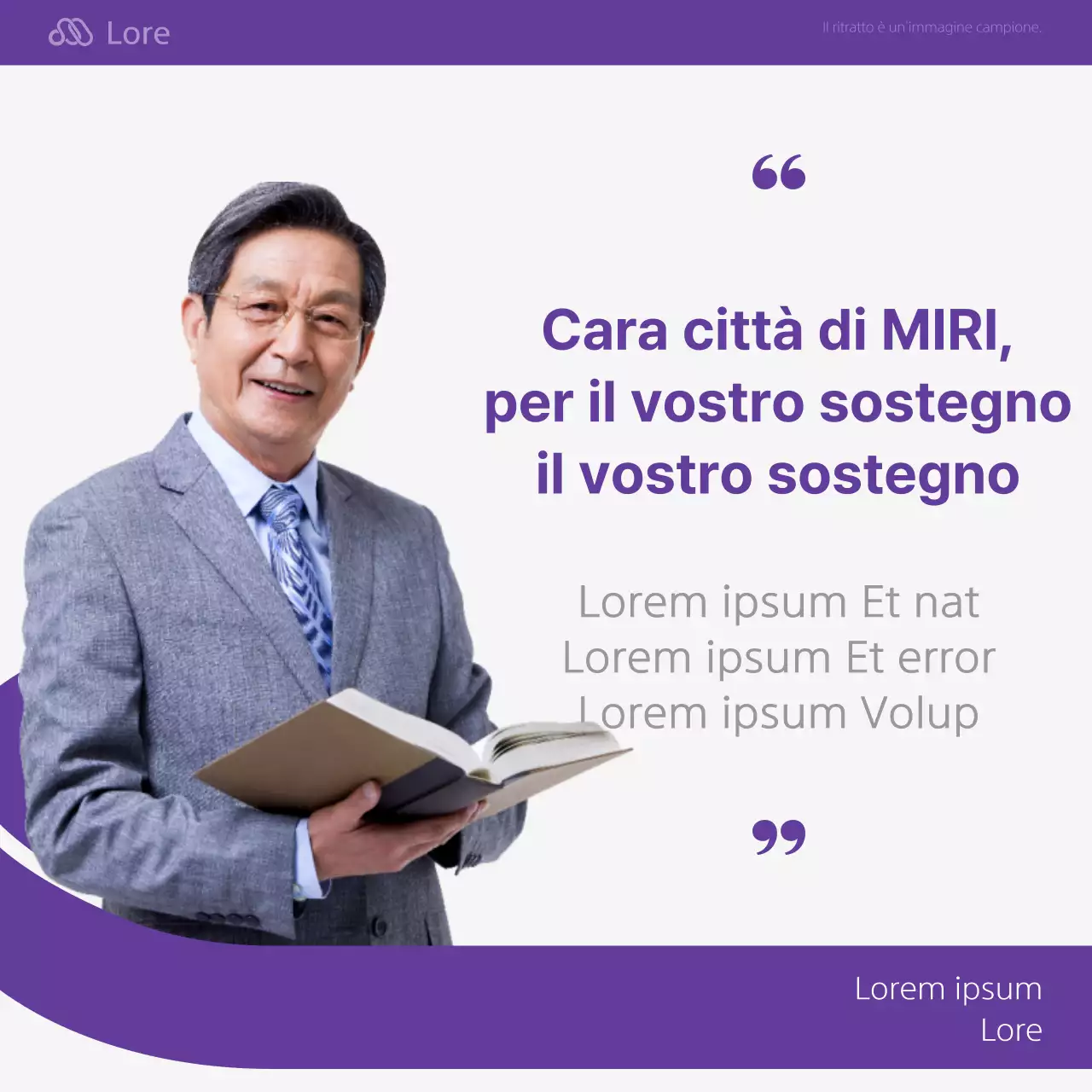 Un post di ringraziamento minimalista del Presidente eletto in viola e grigio