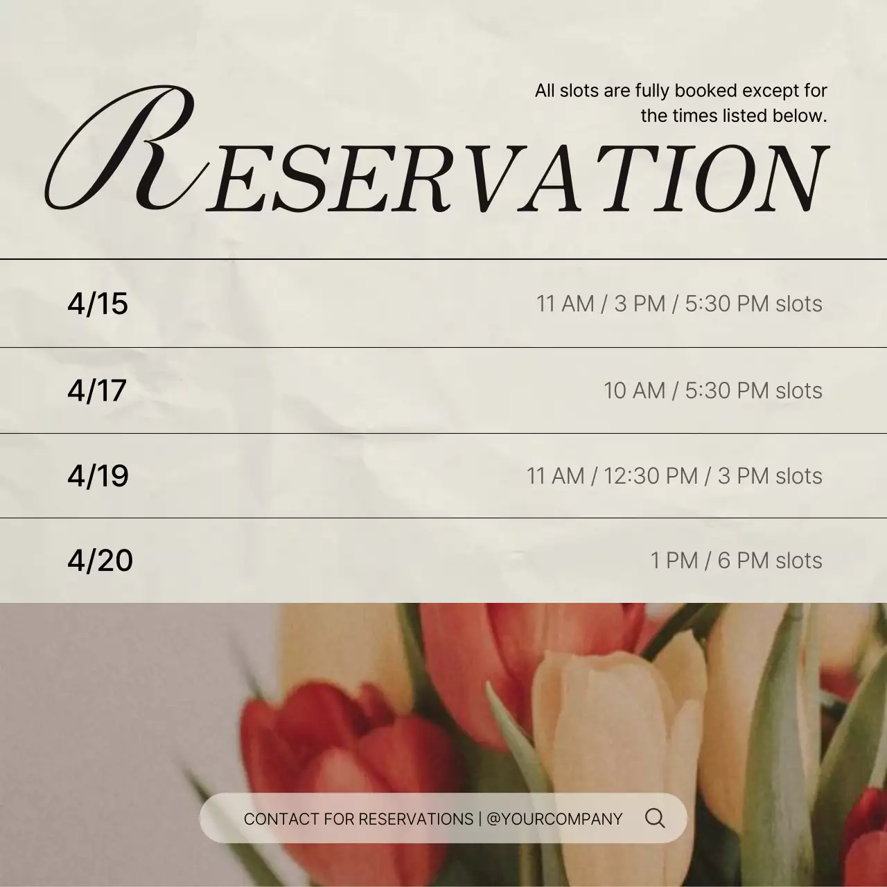 Beige Elegant Reservation Announcement Social Media Post