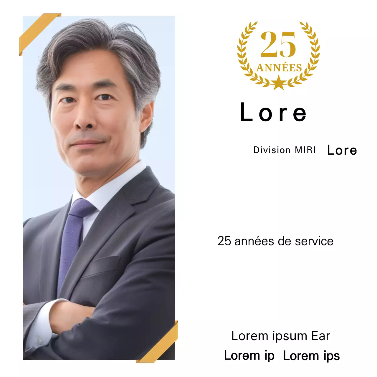 Un motif de remerciement comprenant une photo carrée avec un ruban doré et un marqueur de 25e anniversaire.