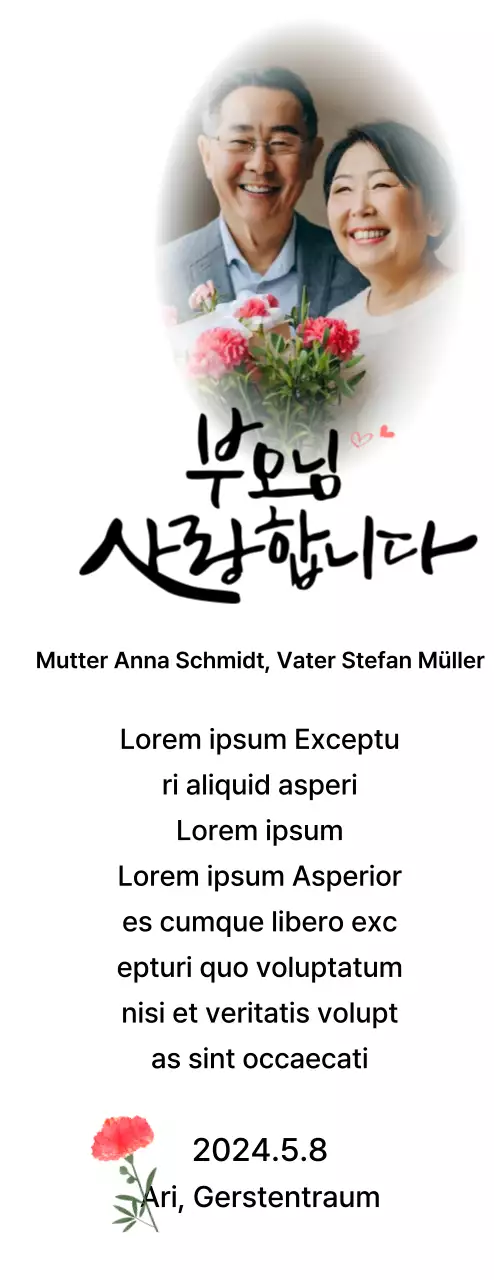 Design zum Muttertag mit Nelken und gefühlvollem kalligrafischem Text