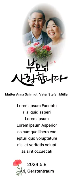 Design zum Muttertag mit Nelken und gefühlvollem kalligrafischem Text