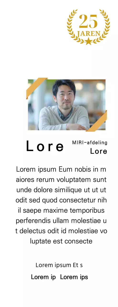 Een bedankontwerp met een vierkante foto met een gouden lint en een 25-jarig jubileummarkering