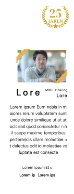 Een bedankontwerp met een vierkante foto met een gouden lint en een 25-jarig jubileummarkering