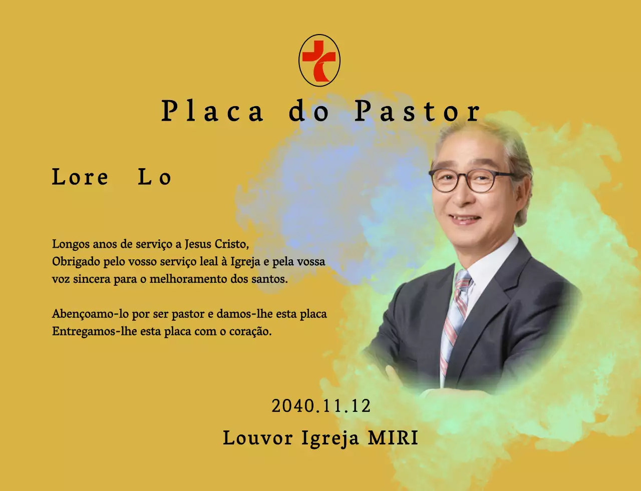 Placa de inauguração de igreja suave com fundo de aguarela gradiente e fotografia