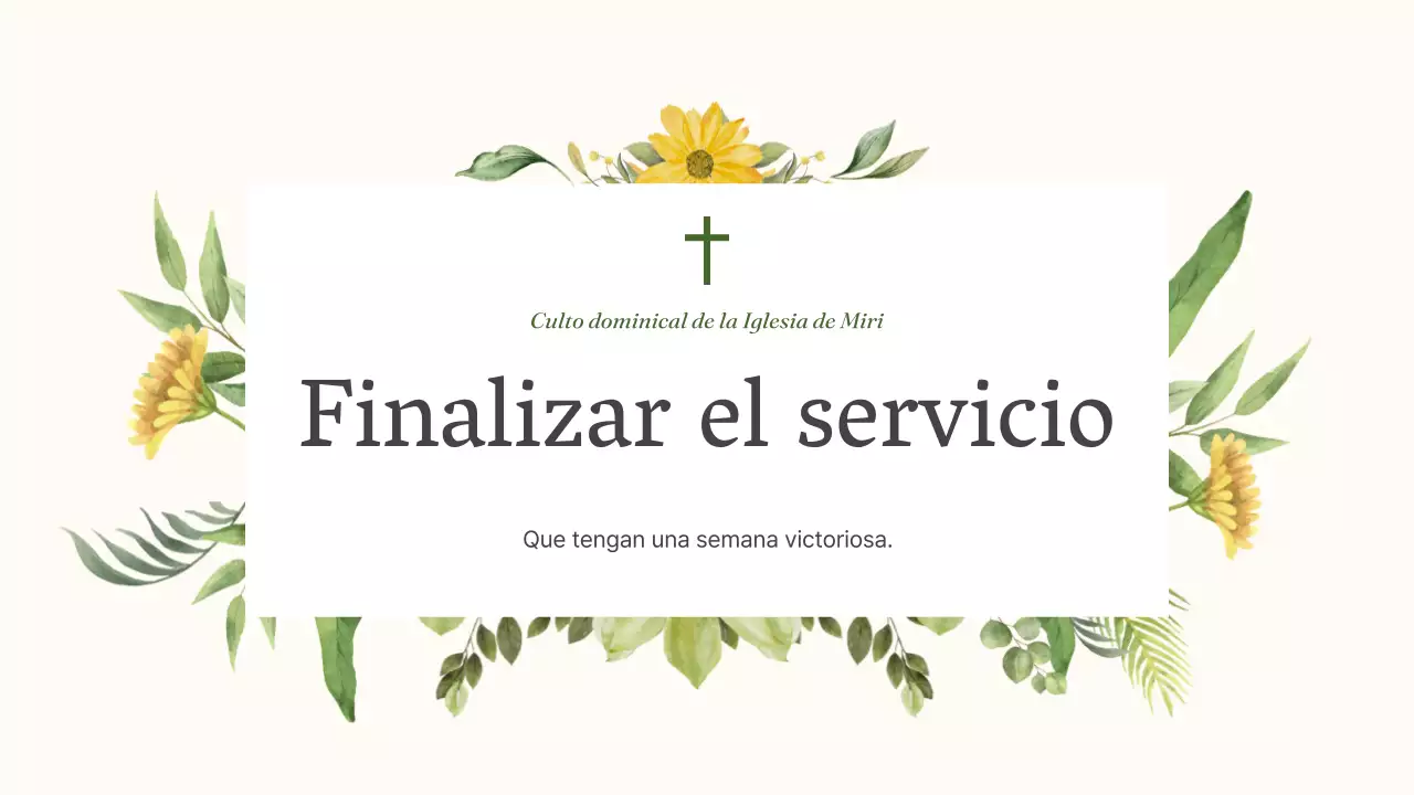 Una sencilla guía de servicios verde y amarilla para la Iglesia del Botánico