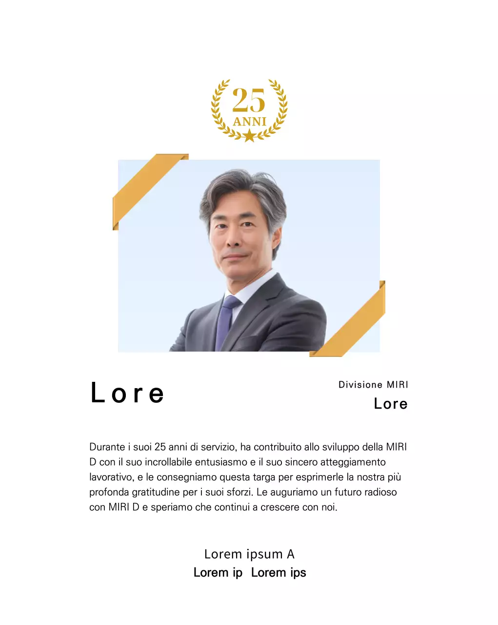 Un disegno di ringraziamento con una foto quadrata, un nastro d'oro e un pennarello per il 25° anniversario.