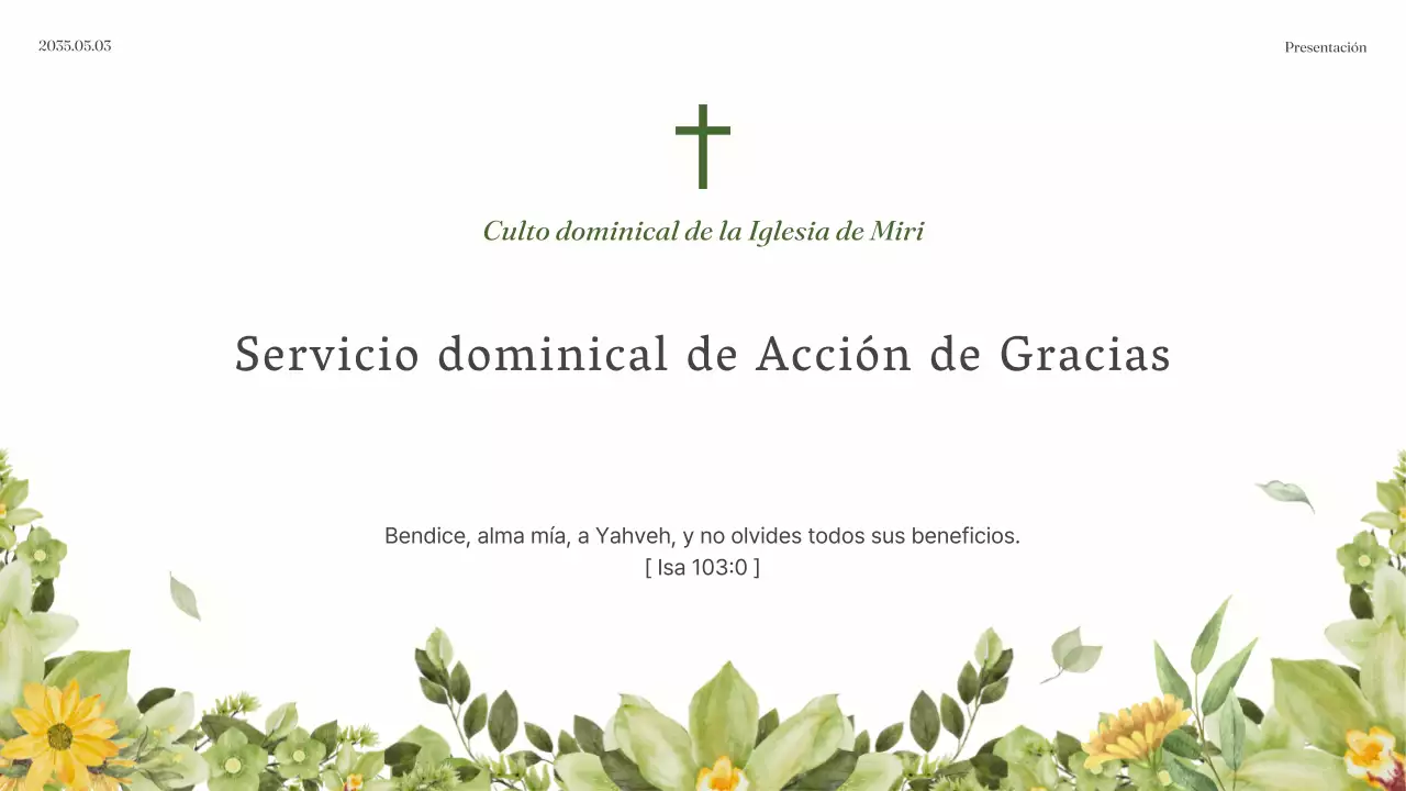 Una sencilla guía de servicios verde y amarilla para la Iglesia del Botánico