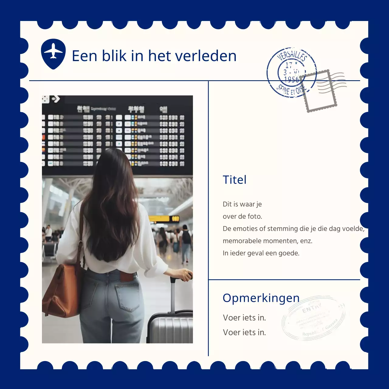 Een eenvoudige geel met marineblauwe reisplanner