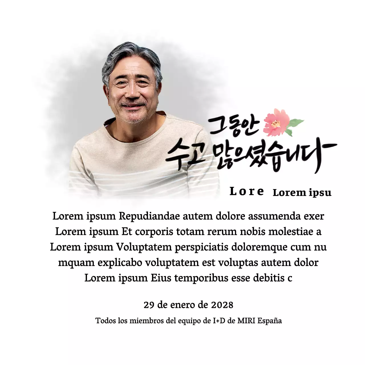 Diseño de jubilación con ilustración floral y texto caligráfico sentimental