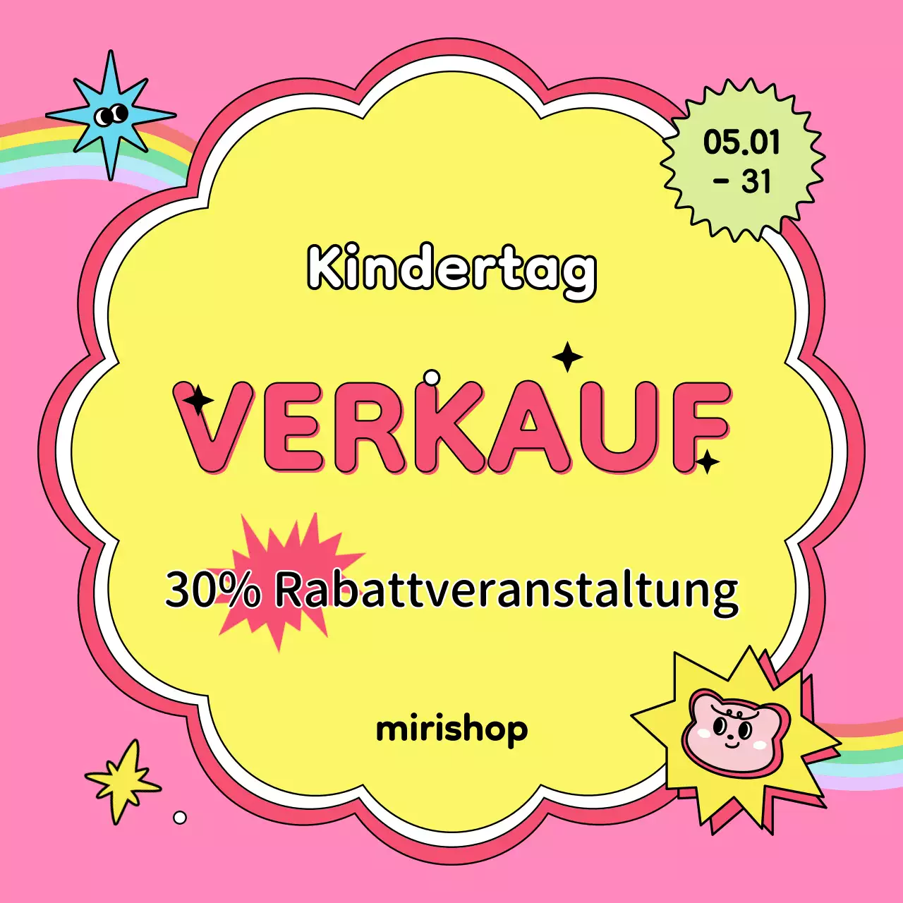 Werben Sie für eine kitschige Veranstaltung zum Kindertag in Pink und Gelb