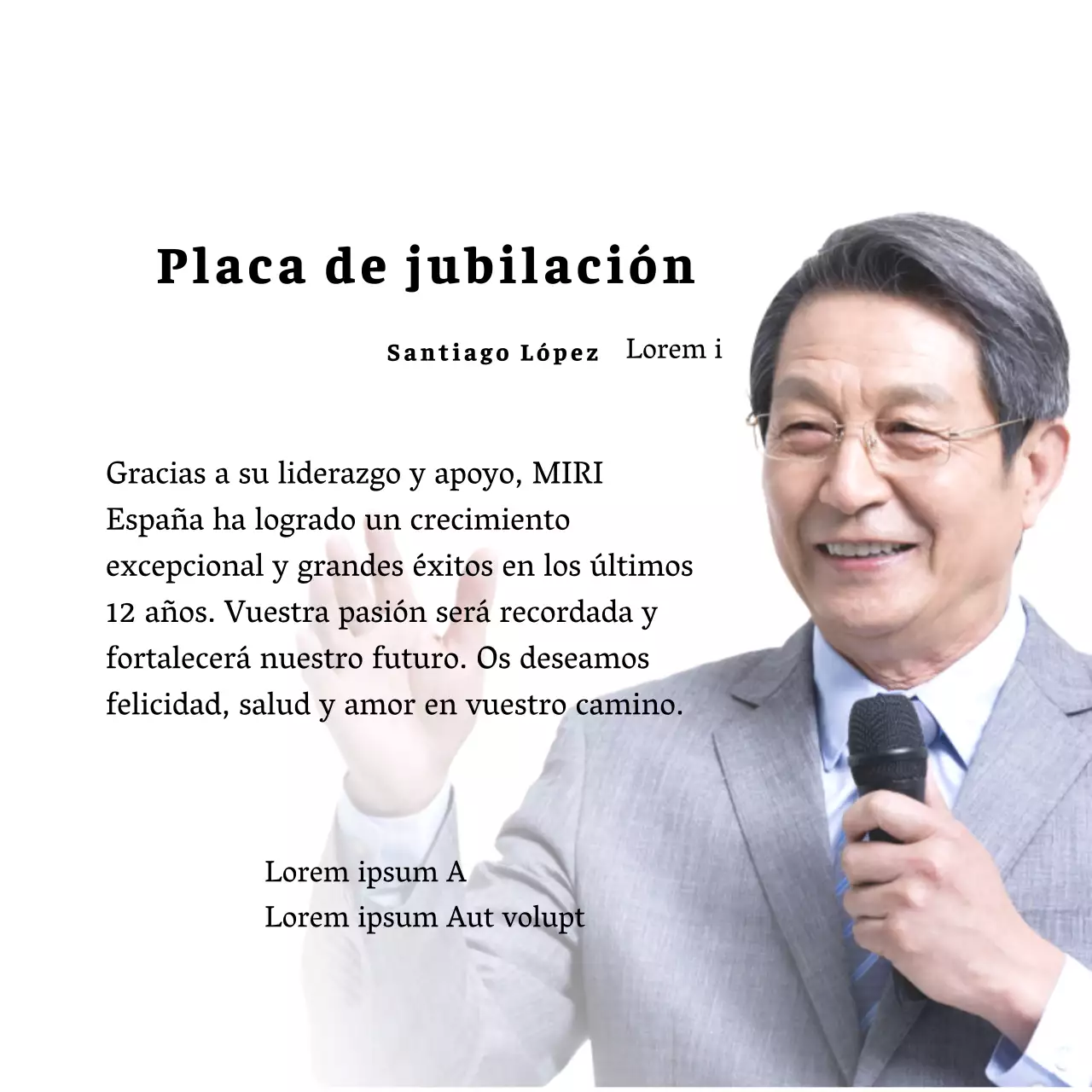 Diseñe una celebración de jubilación con bordes decorativos y fotos para dar una sensación de organización