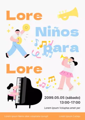 Promover un espectáculo para niños en naranja y azul claro