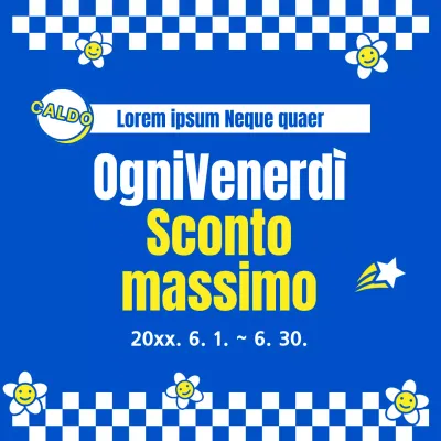 Pubblicizzare un evento di vendita kitsch in giallo e blu
